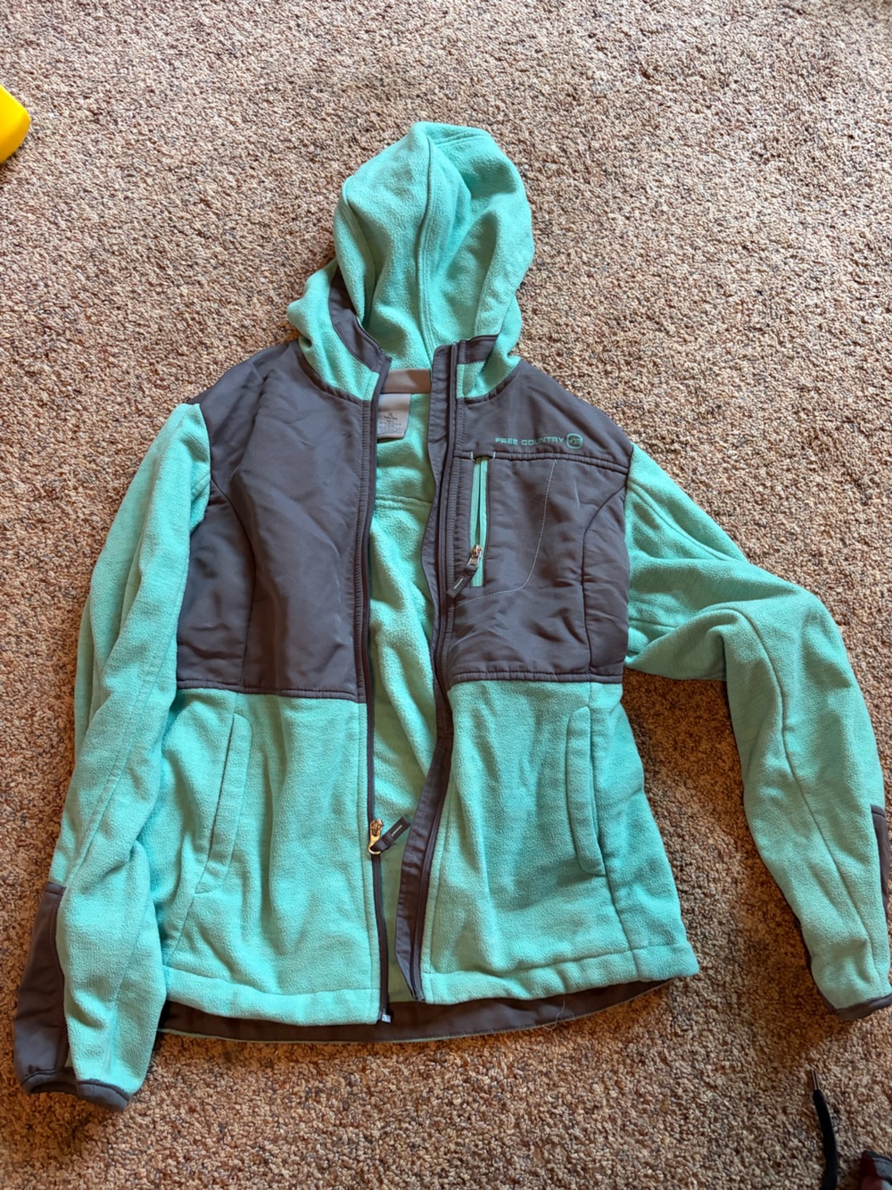 Free Country Women’s XL Aqua Gray Hooded Fleece Jacket Full Zip